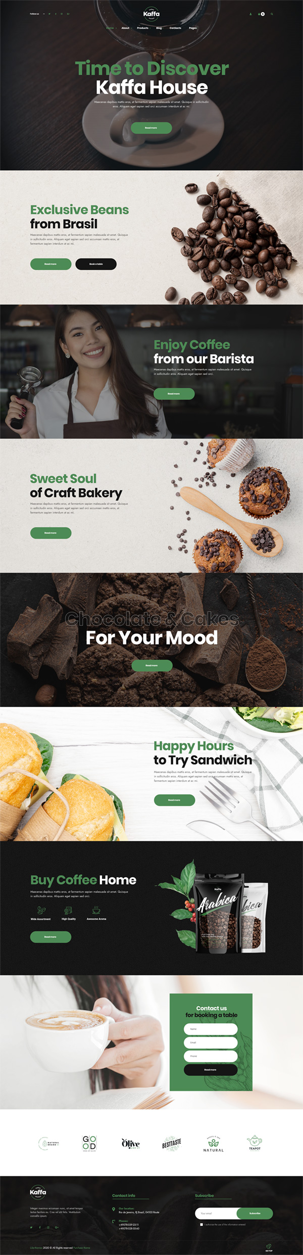 Website homepage showcasing bakery treats and sandwiches with inviting calls to action.